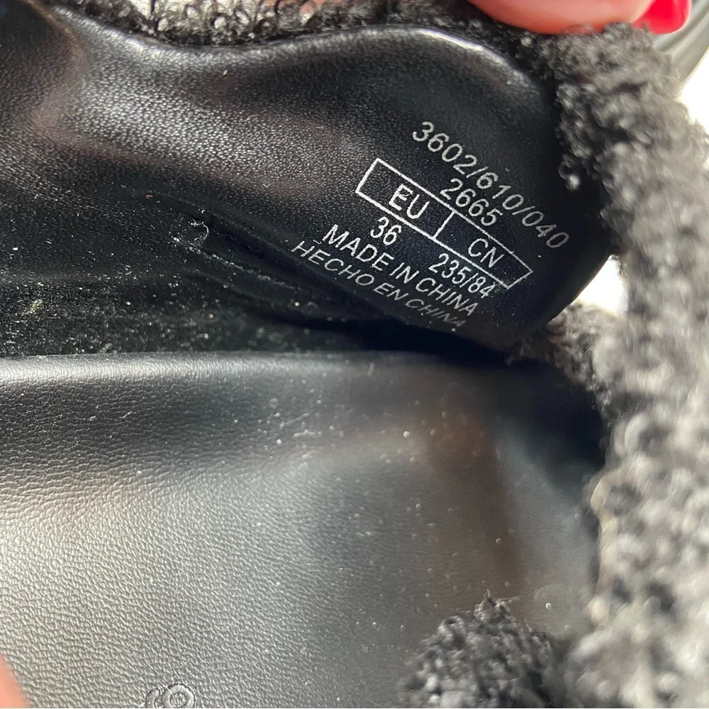 ZARA Black Faux Sherpa Fleece Double Buckle Sandal